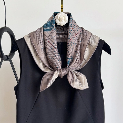 Satin Wool Square Scarf Horse Geometric Polka Dot Print Elegant Lightweight Fashionable Neck Head Wrap For Women