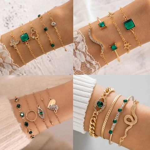 Eleganti Bracciali In Lega Per Donna Con Smeraldo Sintetico Cuore Ali D Angelo Segno Infinito Gioielli A Strati