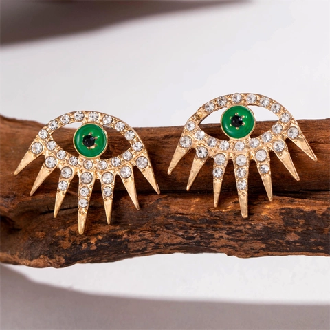 Boucles D'oreilles Clous Mauvais Oeil Exagérées Alliage Creux Longs Cils Avec Strass Et Tige En Acier Inoxydable Femme