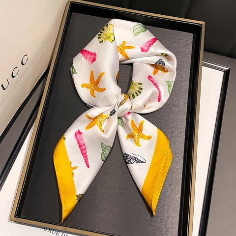 Foulard Quadrato Elegante Satin Poliestere Stampato Sciarpa Da Collo Leggera Moda Versatile Per Donne