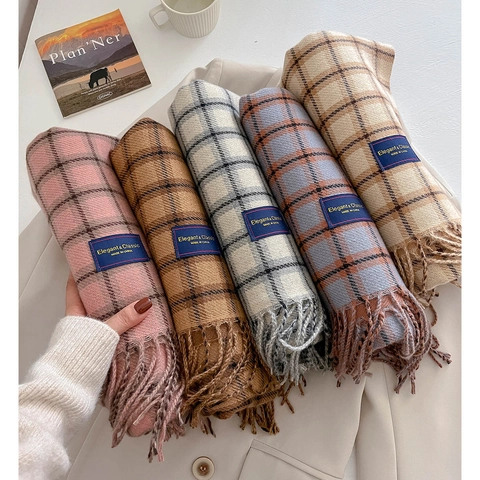 Karierter Schal Dick Warm Imitation Kaschmir Schal Mit Quasten Weich Winter Halstuch Für Damen Elegant