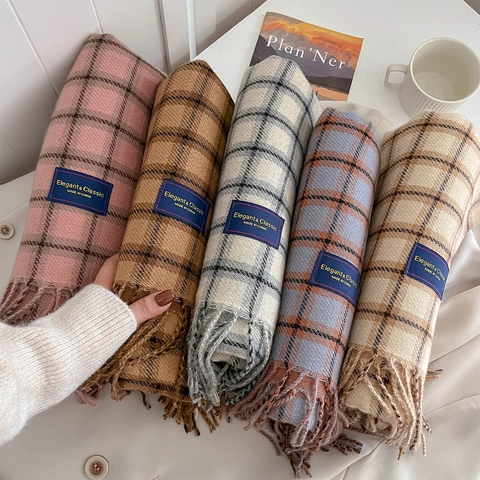 Karierter Schal Dick Warm Imitation Kaschmir Schal Mit Quasten Weich Winter Halstuch Für Damen Elegant