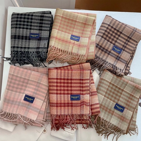 Sciarpa A Quadri Donna Inverno Caldo Morbido Poliestere Scialle Con Nappine Motivo Griglia Classico Moda Elegante