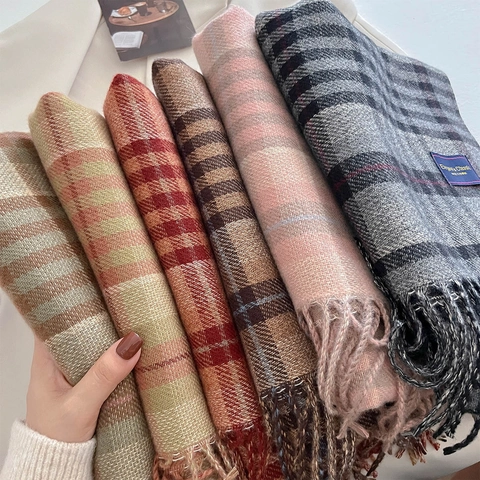 Sciarpa A Quadri Donna Inverno Caldo Morbido Poliestere Scialle Con Nappine Motivo Griglia Classico Moda Elegante