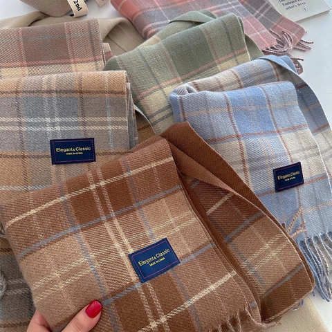 Retro Plaid Schal Für Damen Kaschmirimitat Weich Warm Kariertes Schultertuch Mit Quasten Britischer Stil Wintertuch Elegant