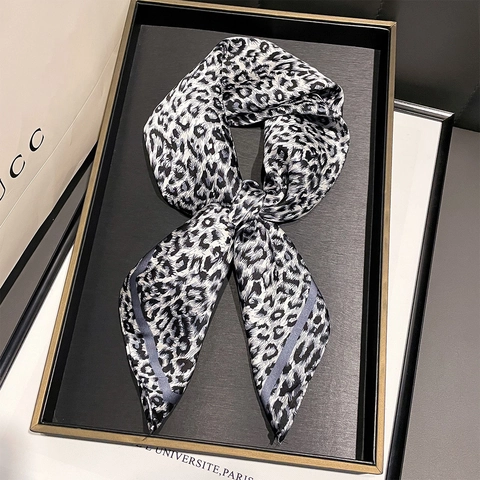 Fashion Leopard Print Square Scarf Satin Like Satin Women Elegant Neck Decorative Lightweight Wrap