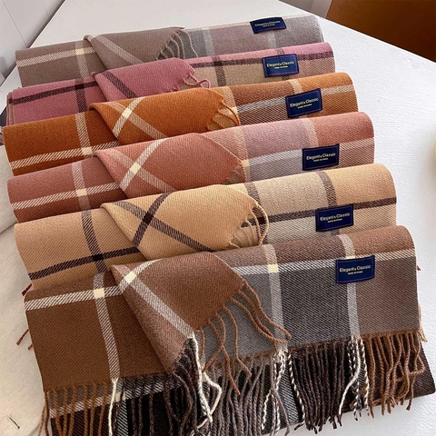 Sciarpa A Quadri Imitazione Cashmere Ispessita Calda Scialle Con Frange Motivo A Grandi Quadri Per Autunno Inverno Unisex