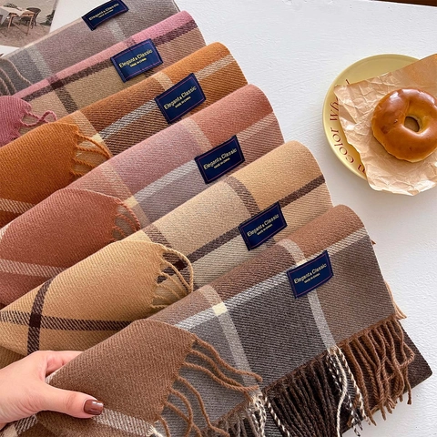 Sciarpa A Quadri Imitazione Cashmere Ispessita Calda Scialle Con Frange Motivo A Grandi Quadri Per Autunno Inverno Unisex