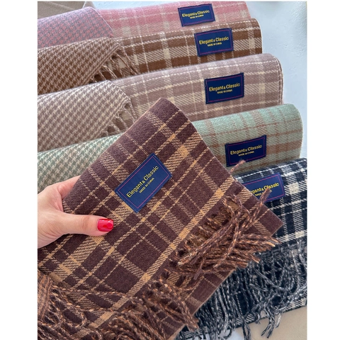 Karierter Plaid Schal Kaschmirimitat Dick Warm Winter Schal Mit Quasten Koreanischer Stil Chic Eleganter Mode Wickel