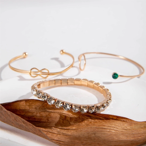 Fashion Bracelet Bangle For Women Gold Plated Alloy Heart Rhinestone Green Gemstone Multi Layer Stackable Luxury Jewelry