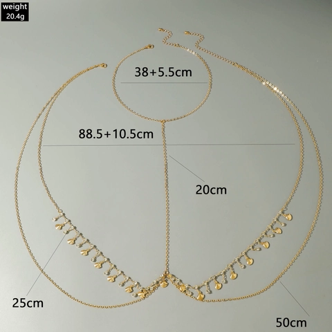 Chaîne De Corps Bohème En Alliage Doré Coeur Marquise Strass Vert Bijoux De Poitrine Multicouches Pour Fête Plage