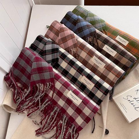 Plaid Schal Für Damen Dick Warm Kaschmirimitat Langer Schal Mit Fransen Weich Klassisch Retro Winter Accessoire
