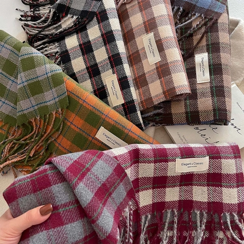 Plaid Schal Für Damen Dick Warm Kaschmirimitat Langer Schal Mit Fransen Weich Klassisch Retro Winter Accessoire