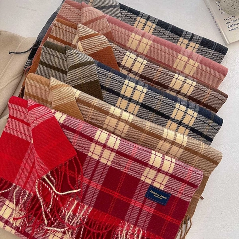 Sciarpa Classica A Quadri Con Frange Da Donna Spessa Calda Morbida Imitazione Cashmere Inverno Retro Elegante