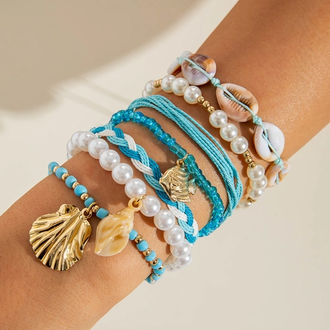 Pulsera De Tobillo Playa Verano Bohemio Mujeres Aleación Concha Perla Artificial Imitación Estrella De Mar Mal De Ojo Ajustable