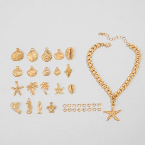 Tobillera Con Dijes De Tema Oceánico Aleación Oro Estrella De Mar Concha Tortuga Delfín Para Vacaciones De Verano Bohemio
