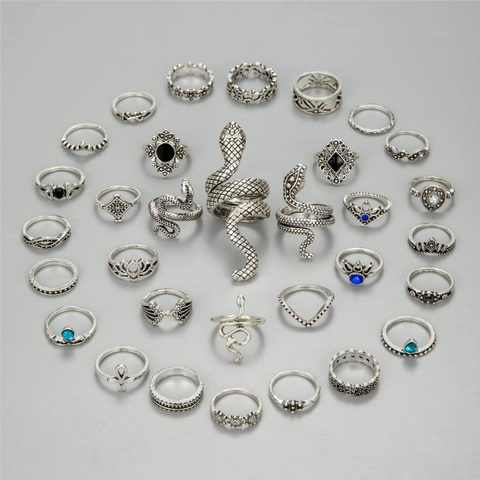 Vintage Schlangenringe Für Frauen Legierung Strass Lotus Krone Hohl Böhmische Gotische Punk Stil Schmuck Zubehör