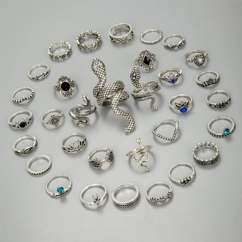 Vintage Schlangenringe Für Frauen Legierung Strass Lotus Krone Hohl Böhmische Gotische Punk Stil Schmuck Zubehör