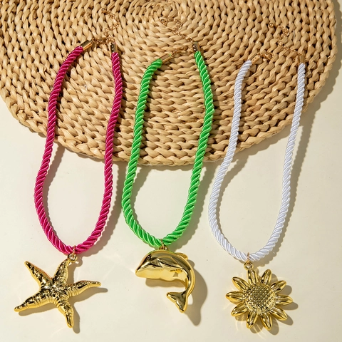 Seestern Sonne Anhänger Halskette Legierung Gewebte Seilkette Meerestier Strand Urlaub Boho Ozean Stil Schmuck Für Damen