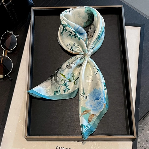 Foulard In Raso Quadrato Donna Elegante Stampa Floreale Piccolo Scarf Accessorio Di Moda Raso Di Gelso Lucentezza Satinata