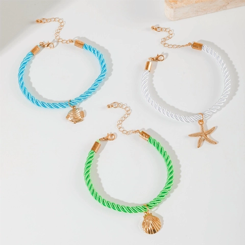 Bohemian Braided Rope Anklets With Golden Alloy Fish Starfish Shell Charms Adjustable Beach Jewelry For Women