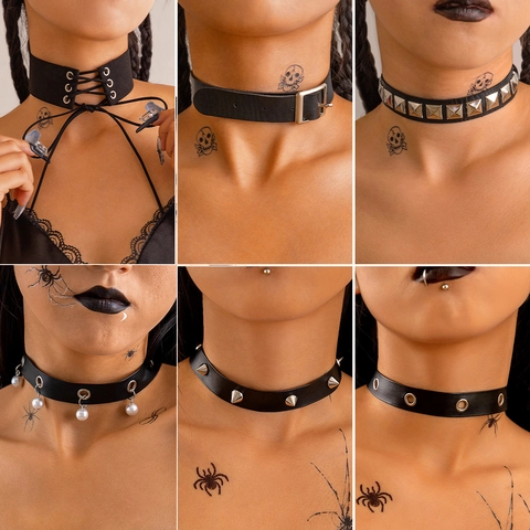 Gothic Punk Black Choker Necklace For Women Halloween Bat Heart Cross Pendant Velvet Leather Collar Party Jewelry