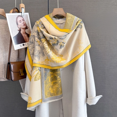 Elegante Sciarpa Jacquard Floreale Per Donna Spessa Calda Imitazione Cashmere Scialle Invernale Con Nappine Versatile