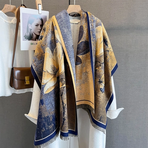 Vintage Blumen Schmetterling Print Schal Imitation Kaschmir Stola Dick Warm Quasten Tuch Für Damen Herbst Winter