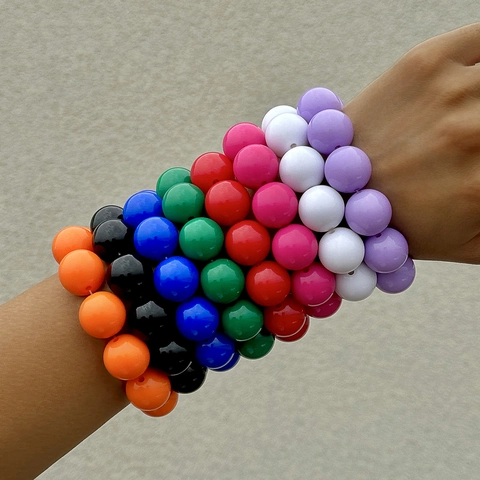 Beaded Bracelet Large Round Acrylic Resin Chunky Elastic Stretchy Ethnic Vintage Boho Style Hand Jewelry Men Women