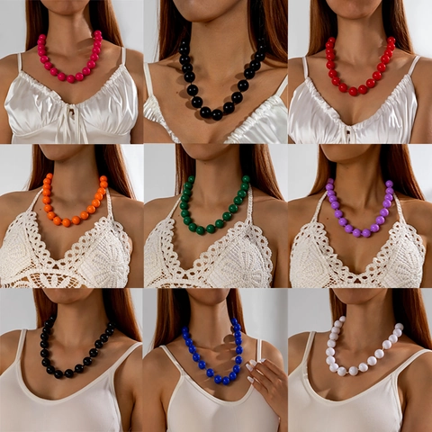 Bohemian Colorful Large Acrylic Beaded Necklace For Women Exaggerated Ethnic Style Chunky Round Bead Necklace Jewelry Vacation Gift