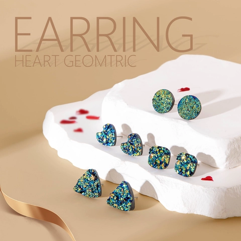 Bunte Runde Kugel Ohrstecker Frauen Trendy Geometrische Druzy Herz Stern Quadrat Dreieck Strass Schmuck Accessoire