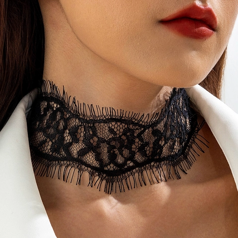 Collier Ras Du Cou En Dentelle Papillon Élégant Broderie Tissu Maille Bijoux Pour Femmes Doux Ajustable