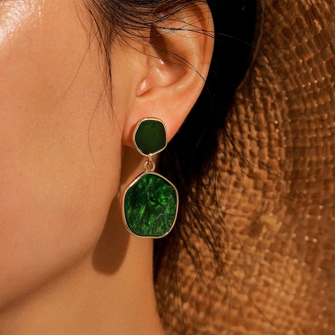 Geometric Irregular Drop Earrings Alloy Drip Oil Resin Marble Texture Leopard Print Stainless Steel Earring Post Retro