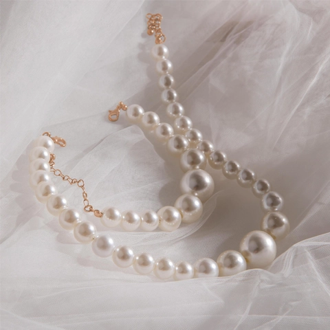 Women Imitation Artificial Pearl Necklace Earrings Bracelet Elegant French Style Alloy Metal Fashion Niche High-End