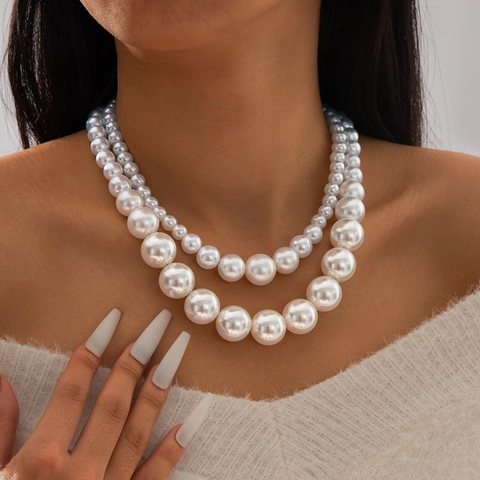 Women Imitation Artificial Pearl Necklace Earrings Bracelet Elegant French Style Alloy Metal Fashion Niche High-End