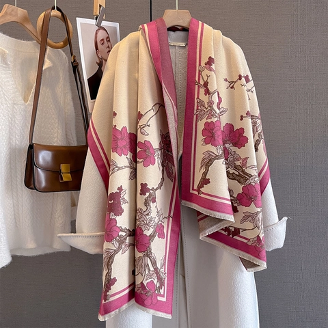 Sciarpa In Finta Cashmere Con Stampa Floreale Scialle Morbido E Caldo Con Nappine Stile Vintage Invernale Da Donna Accessorio