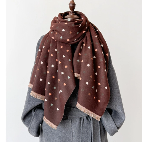 Women Thickened Imitation Cashmere Scarf Winter Warm Double Sided Shawl With Tassel Heart Paisley Animal Pattern Wrap