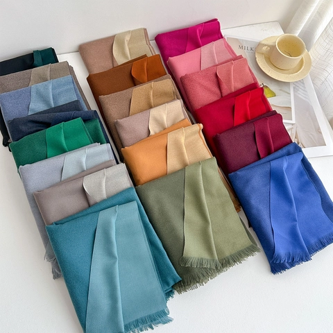 Imitation Cashmere Scarf Large Shawl For Women Reversible Solid Color Soft Warm Winter Accessory With Tassel Fringe