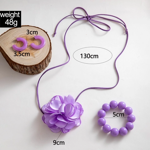 Bohemian Flower Jewelry Acrylic Bead Ribbon Rose Necklace Bracelet And Earrings For Women Fashion Vacation Accessory