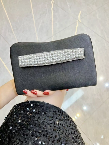 Women Satin Evening Clutch Bag Elegant Faux Artificial Pearl Rhinestone Handbag For Wedding Party Banquet With Detachable Chain