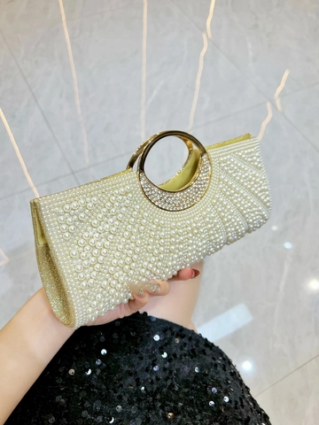 Luxury Artificial Pearl Rhinestone Evening Clutch Bag Elegant Wedding Party Handbag With Metal Ring Handle And Detachable Chain