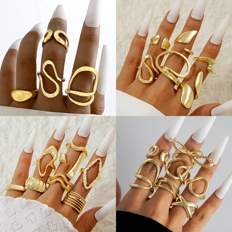 Bagues Ajourées Irrégulières Alliage Ajustable Minimaliste Abstrait Style Métal Liquide Bijoux Doigt Femmes