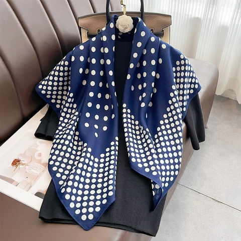 Sciarpa Quadrata A Pois Donna Poliestere Satin Effetto Raso Grande Leggero Traspirante Protezione Solare Pendolare Foulard Vintage Stile Francese