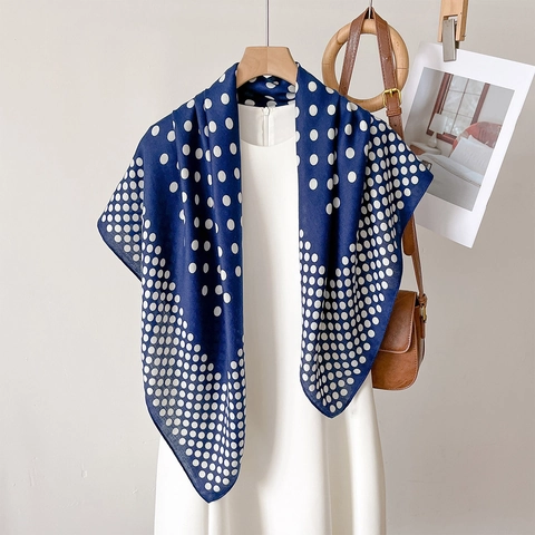 Sciarpa Quadrata A Pois Donna Poliestere Satin Effetto Raso Grande Leggero Traspirante Protezione Solare Pendolare Foulard Vintage Stile Francese