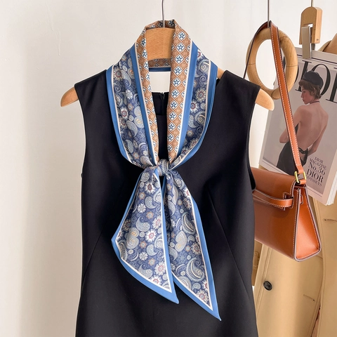 Sciarpa Stretta In Raso Sintetica Da Donna Stampa Paisley Doppia Faccia Nastro Lungo Accessorio Da Ufficio Moda
