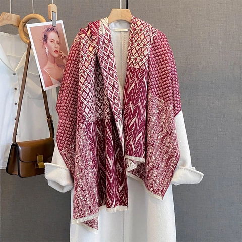 Geometrischer Patchwork Schal Damen Kaschmirimitat Warmer Dickes Schultertuch Herbst Winter Ethno Stil Mit Fransen
