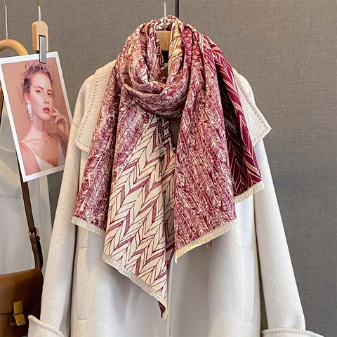 Geometrischer Patchwork Schal Damen Kaschmirimitat Warmer Dickes Schultertuch Herbst Winter Ethno Stil Mit Fransen
