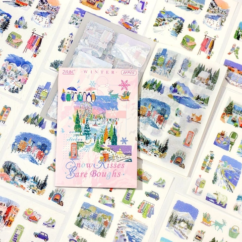 Set di Adesivi in Carta Washi PET Paesaggio delle Quattro Stagioni Decalcomanie Decorative Disegnate a Mano per Scrapbooking Fai-da-te