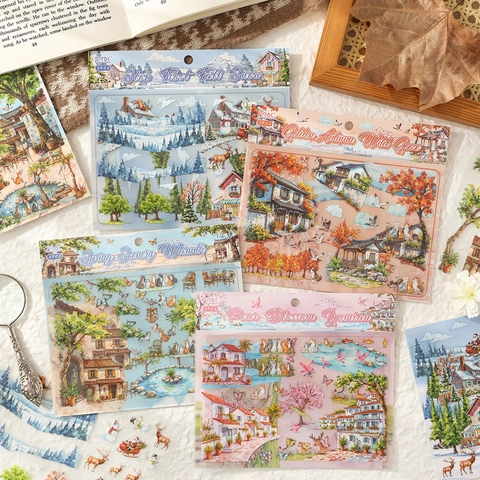 Adesivi Scrapbooking Paesaggio Opaco PET Impermeabile Decorazione Scenica Architettonica Fai Da Te Diari Temi Stagionali Paesaggio Trasparente