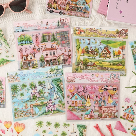 Malerische Scrapbook Aufkleber PET Matt Wasserdicht Handgemalte Illustration DIY Journaling Dekoration Ästhetische Dekokarte